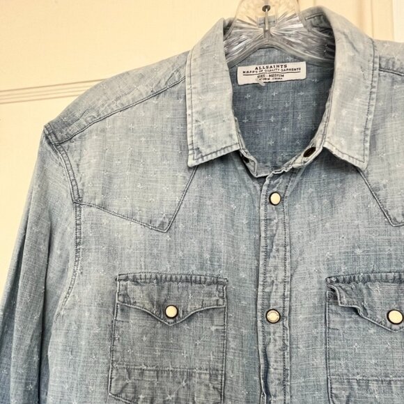 All SAINTS Denim Rock Star Western Shirt with Pearl Snaps - Picture 4 of 8